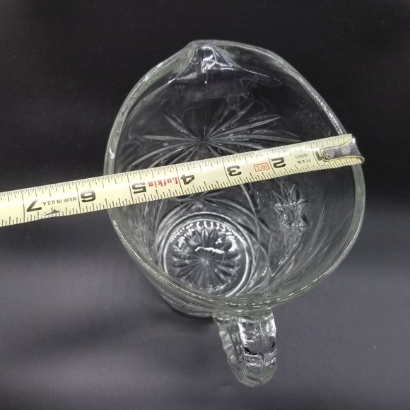 Vintage Clear Water Tea Drink Pitcher Floral Pressed Glass 8.50" Ribbed Handle - Picture 14 of 14